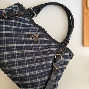 Burberry Navy and Gray Plaid Shoulder Bag